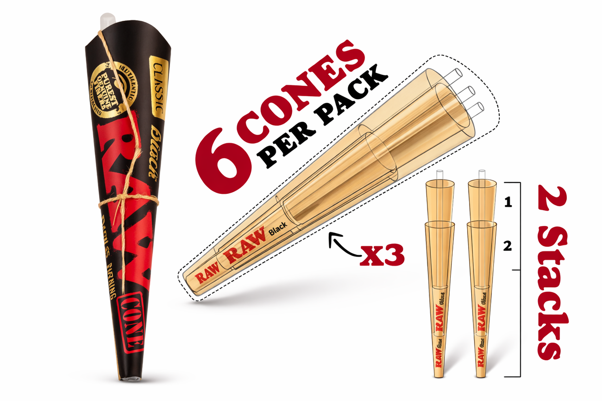 RAW Black 1 1/4 Cones - 6 Pack