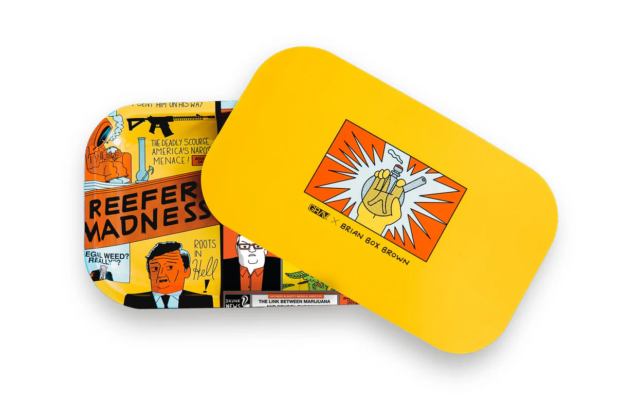 GRAV® x Brian Box Brown Metal Rolling Tray With Magnetic Lid