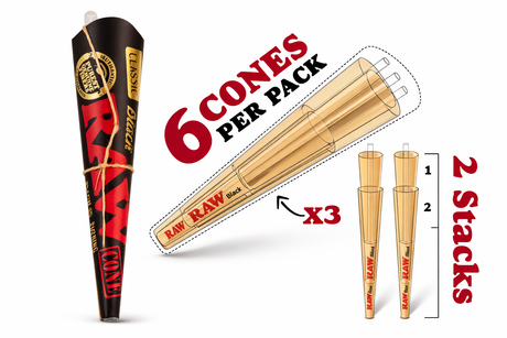 RAW Black 1 1/4 Cones - 6 Pack